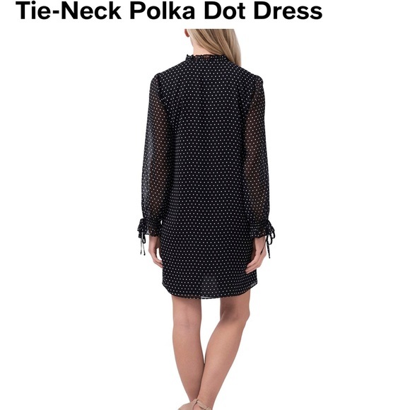 NWOT Cece Women's Black shift dress with white polka dots - XL -‎ cute w belt - Picture 2 of 10